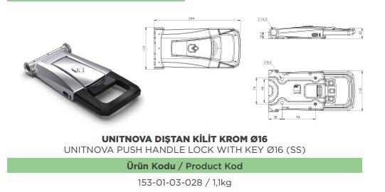 UNITNOVA DISTAN KILIT KROM CAP 22
